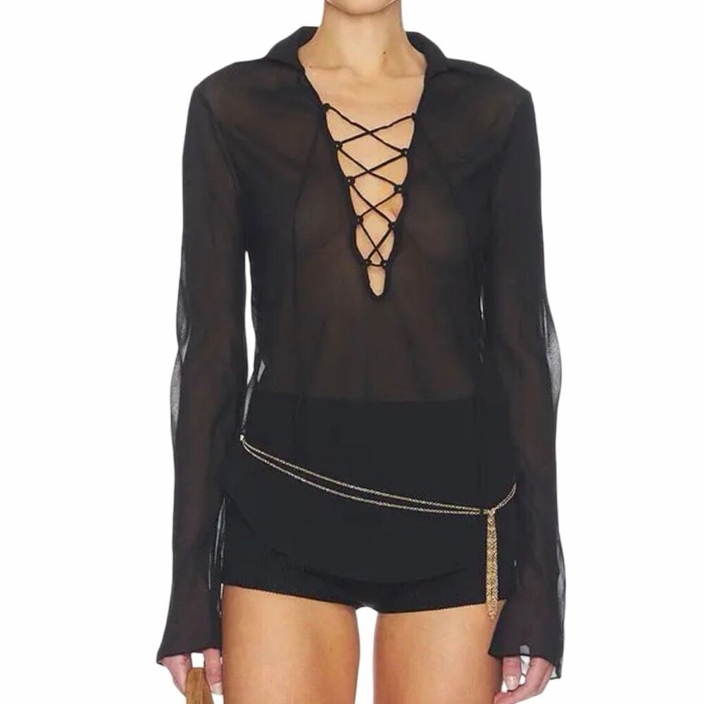 Tularosa x REVOLVE Carlotta Lace-Up Top - Size XL - Black